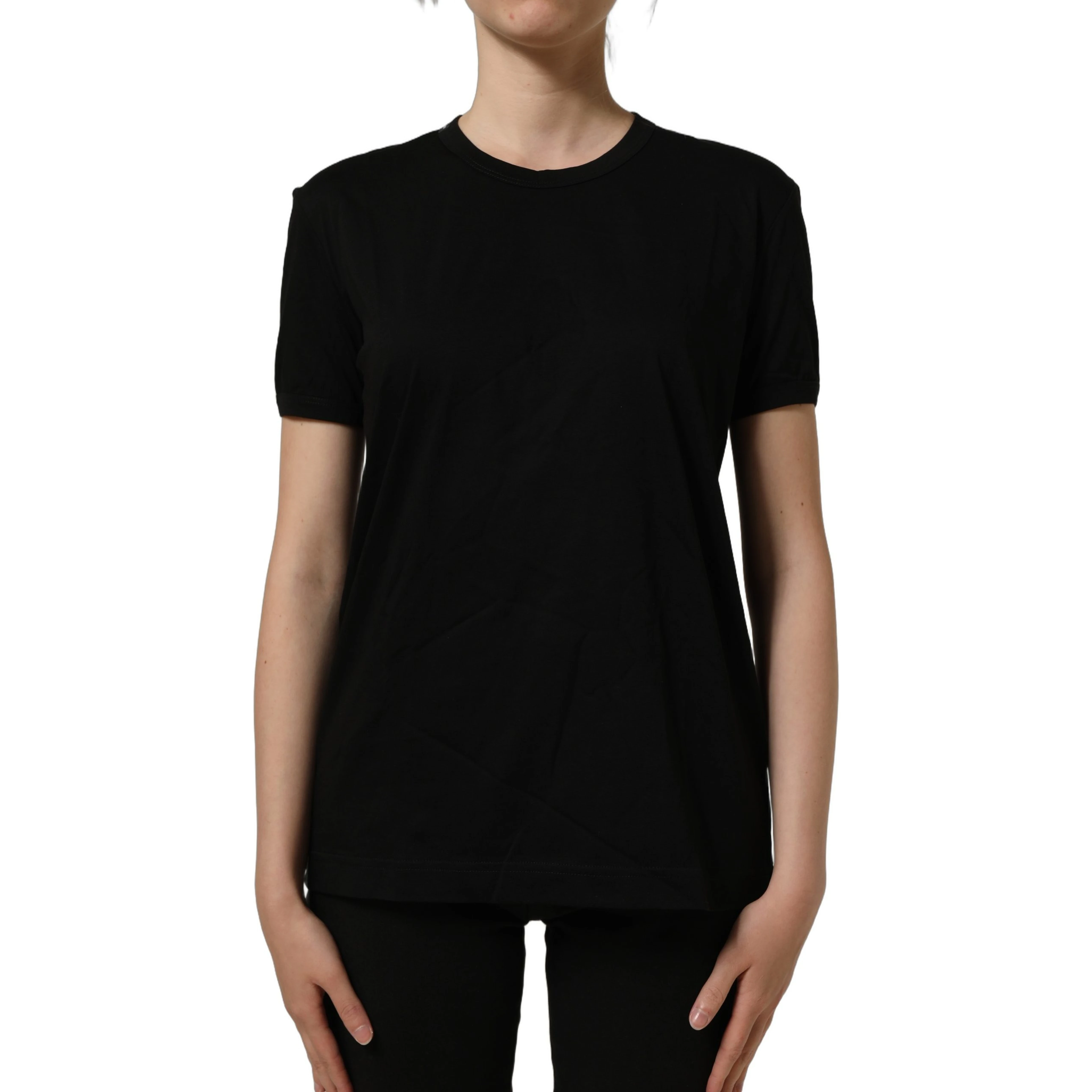 Black Cotton Crew Neck Short Sleeves T-shirt
