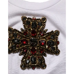 White Crystal Embellished Cross Top T-shirt