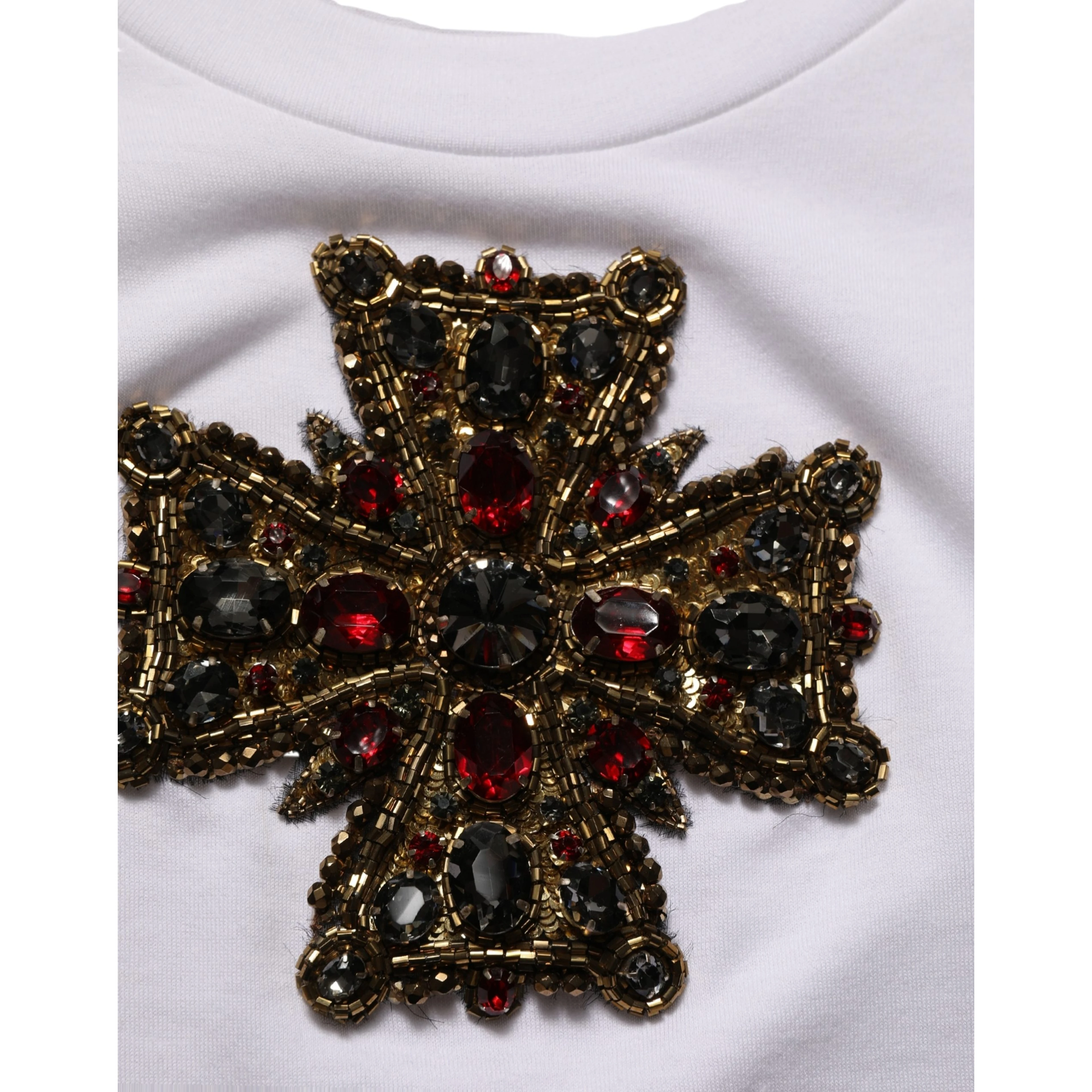 White Crystal Embellished Cross Top T-shirt
