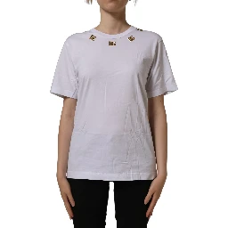 White Cotton Gold DG Logo Crew Neck T-shirt