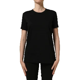 Black Cotton Crew Neck Short Sleeves T-shirt