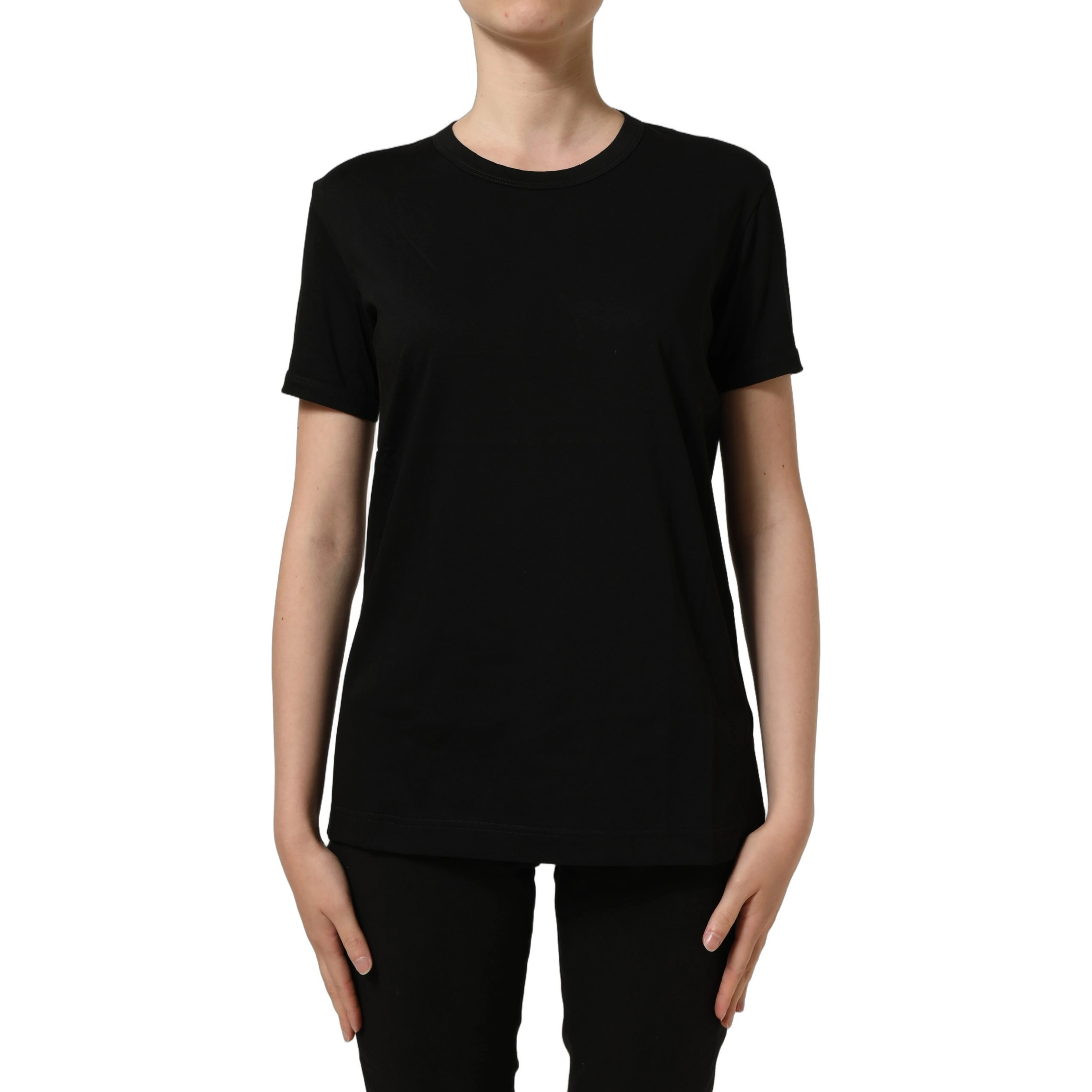 Black Cotton Crew Neck Short Sleeves T-shirt