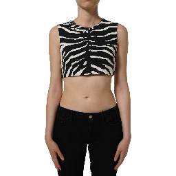 Black White Zebra Sleeveless Cropped Tank Top
