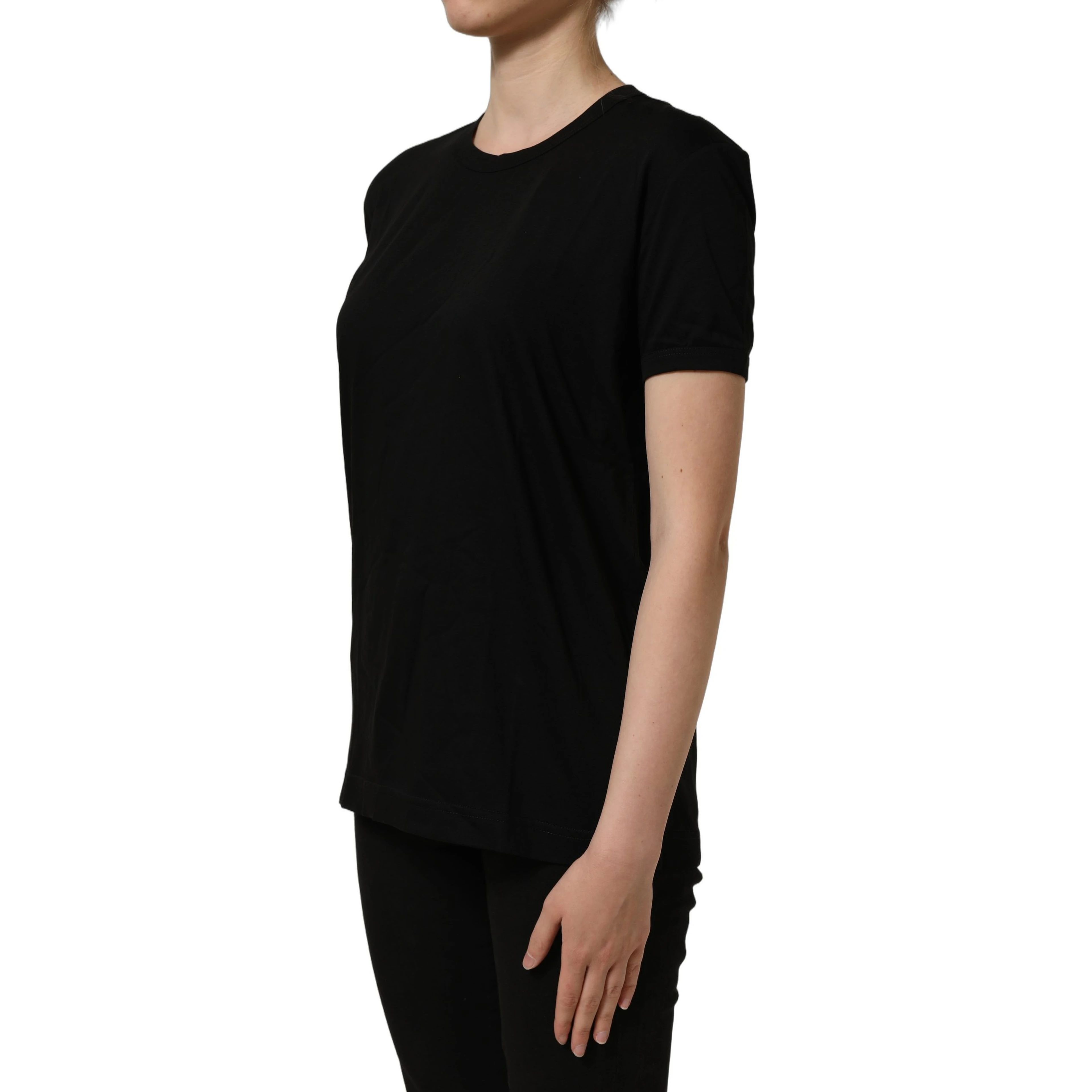 Black Cotton Crew Neck Short Sleeves T-shirt