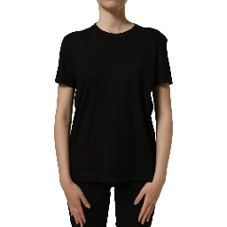 Black Cotton Crew Neck Short Sleeves T-shirt