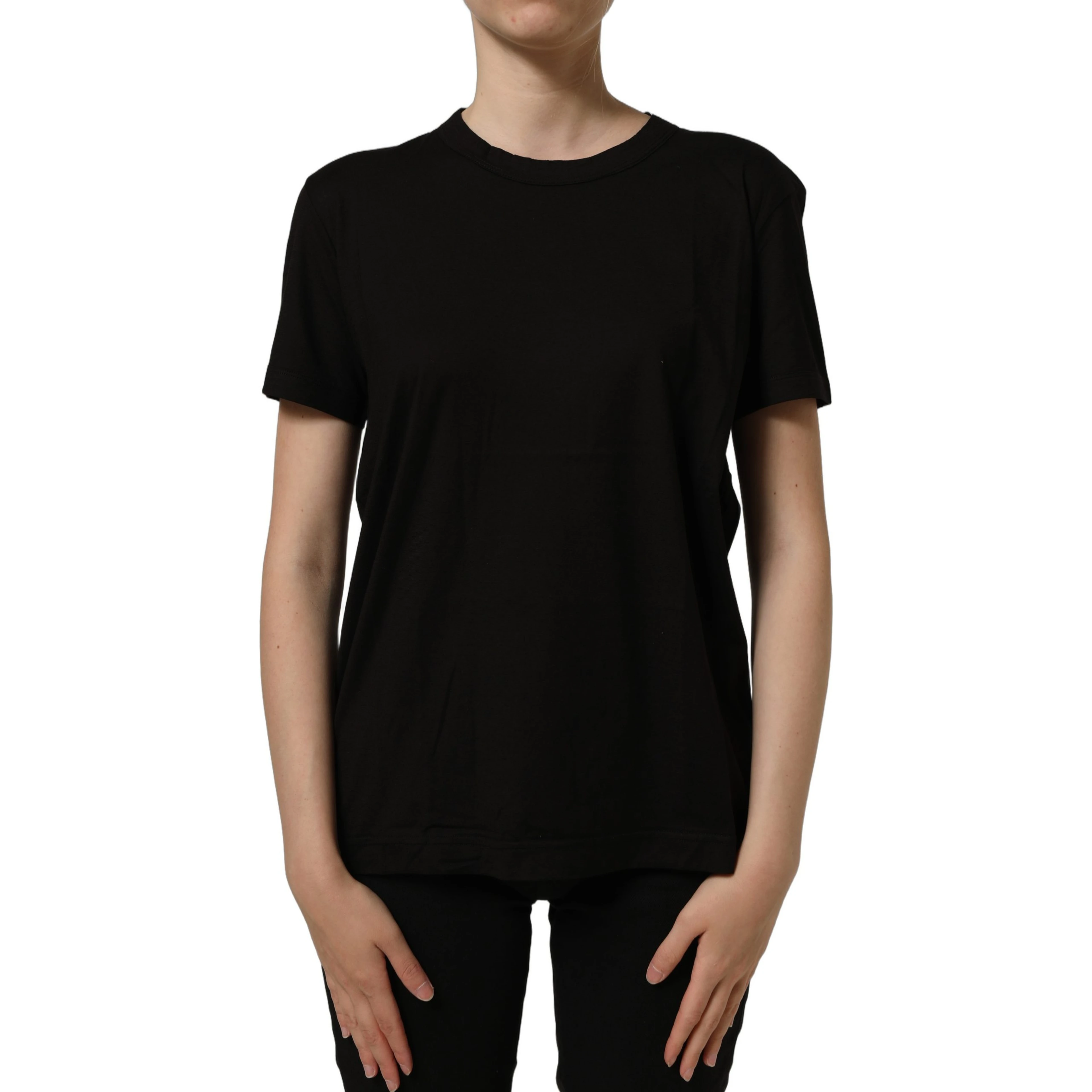 Black Cotton Crew Neck Short Sleeves T-shirt