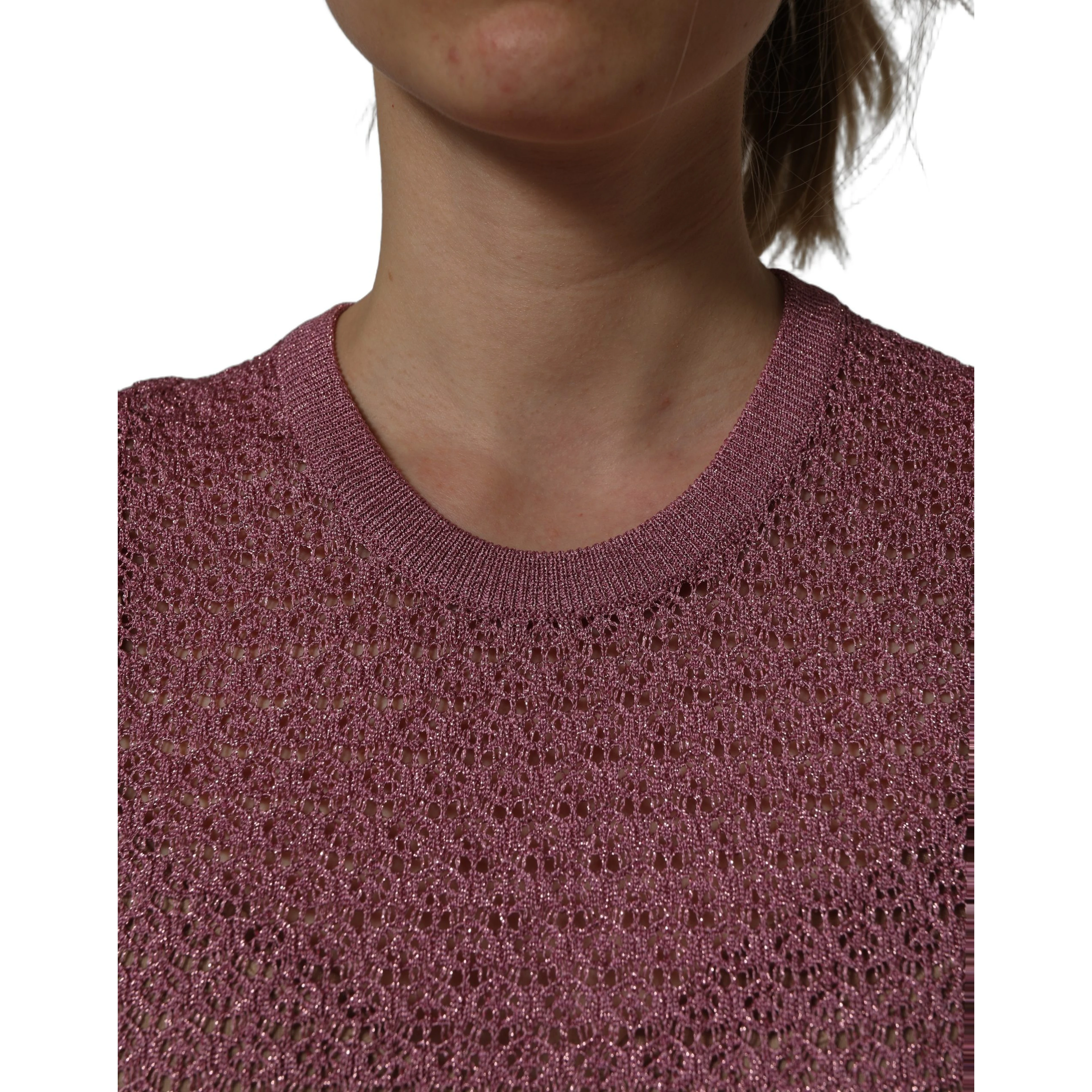 Pink Sheer Mesh Crew Neck Sleeveless Tank Top