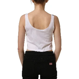 White Cotton Sleeveless Cropped Tank Top