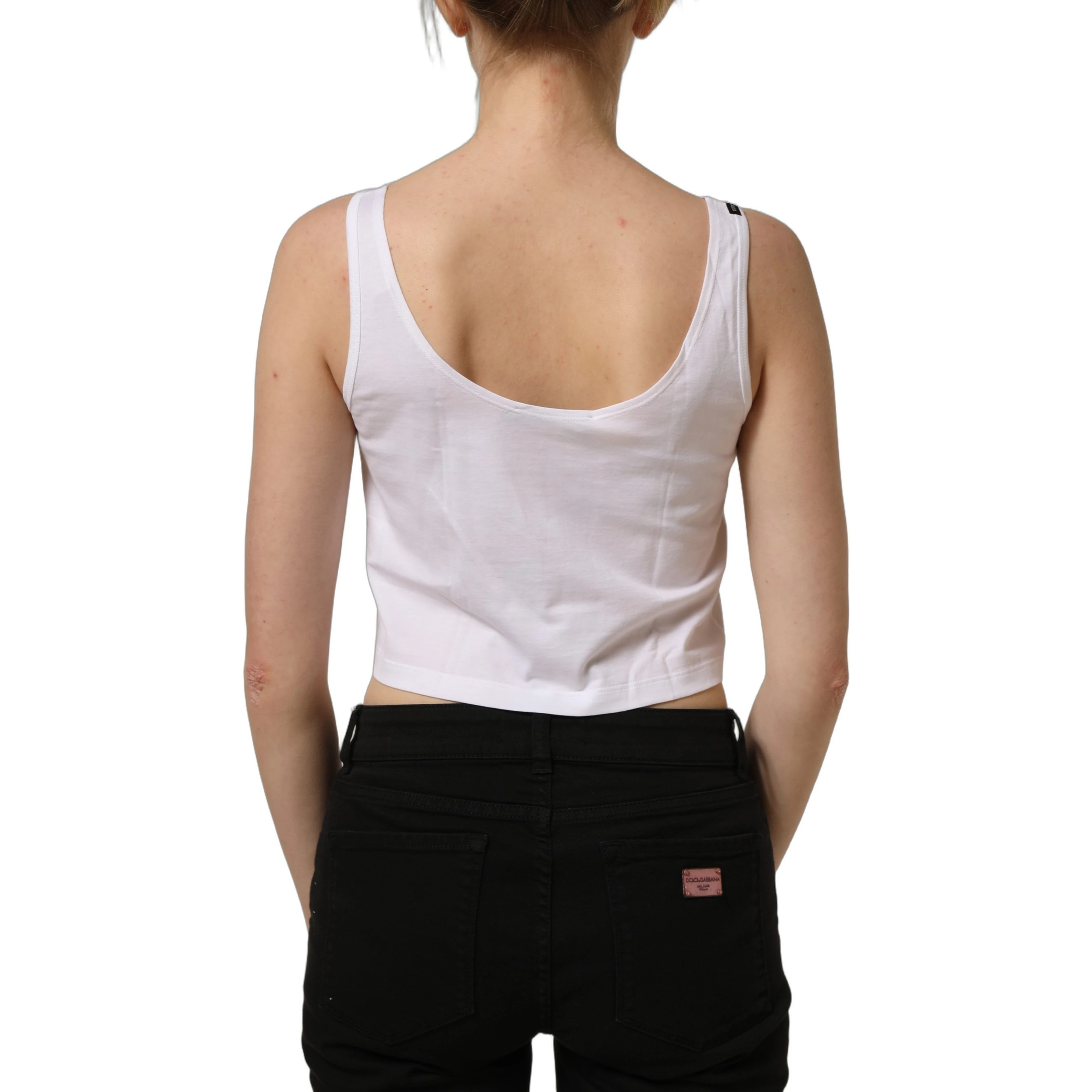 White Cotton Sleeveless Cropped Tank Top