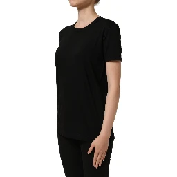 Black Cotton Crew Neck Short Sleeves T-shirt