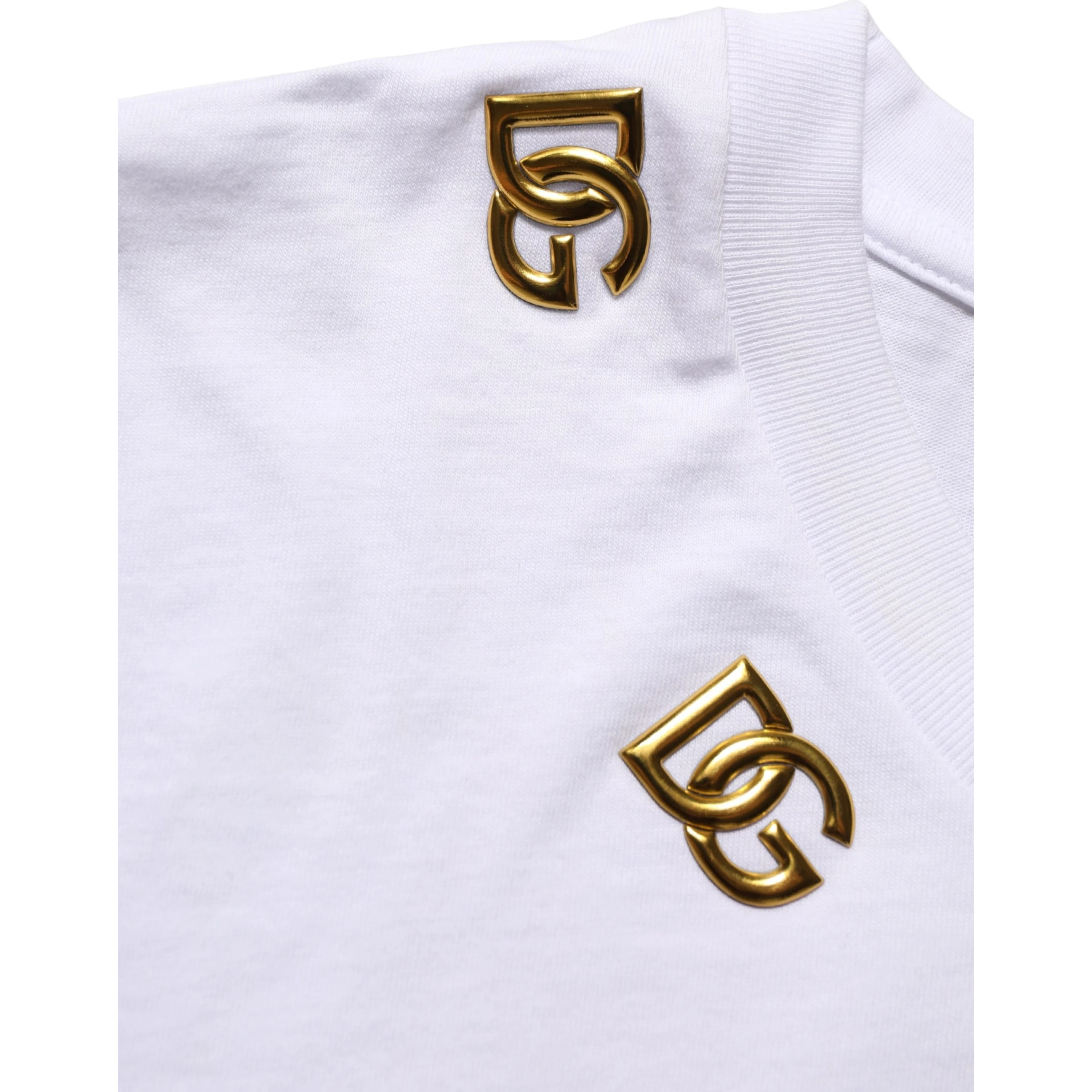 White Cotton Gold DG Logo Crew Neck T-shirt