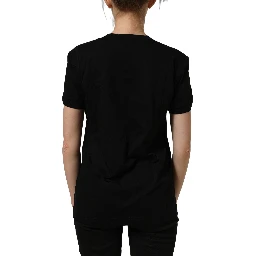 Black Cotton Crew Neck Short Sleeves T-shirt