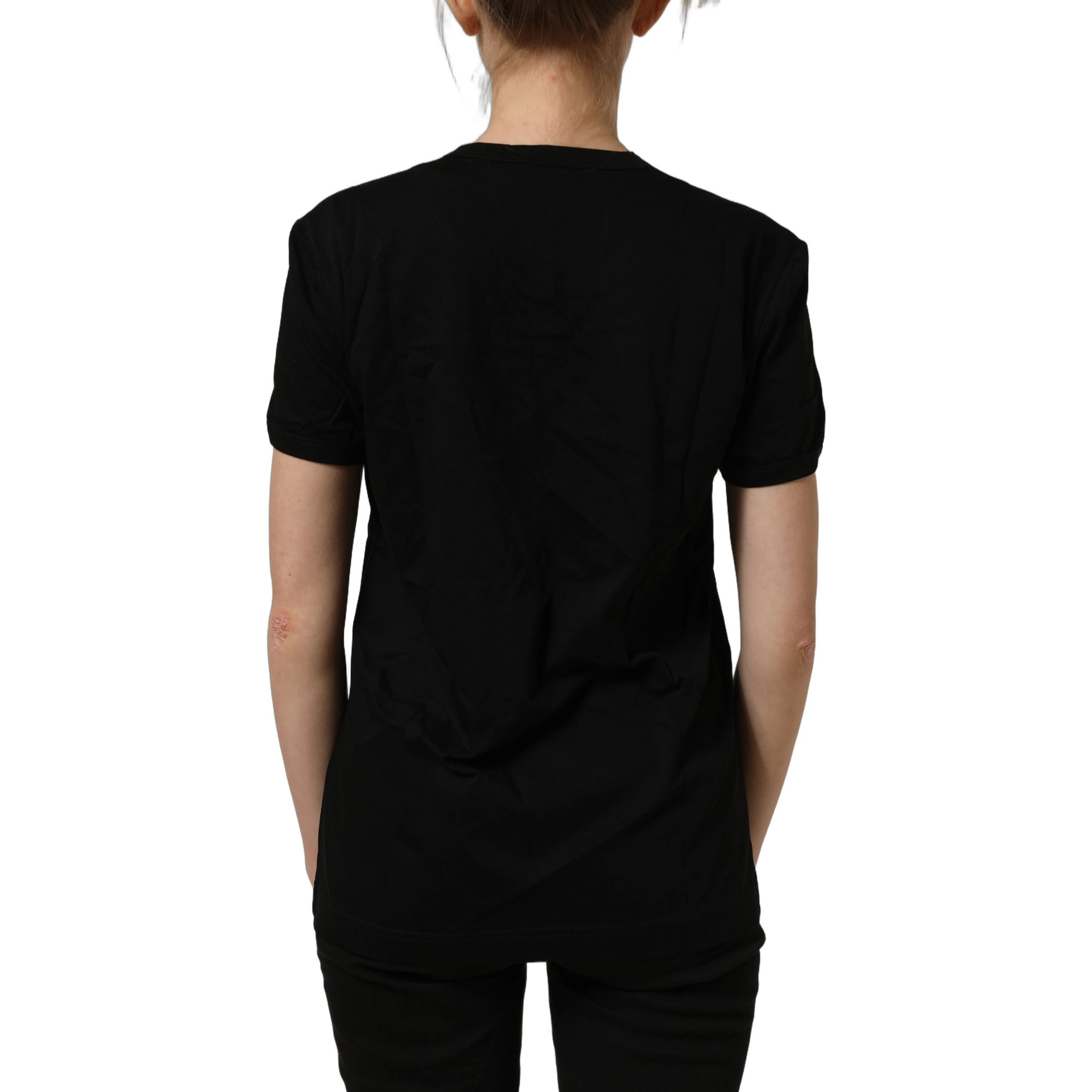 Black Cotton Crew Neck Short Sleeves T-shirt