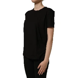 Black Cotton Crew Neck Short Sleeves T-shirt