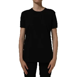 Black Cotton Crew Neck Short Sleeves T-shirt