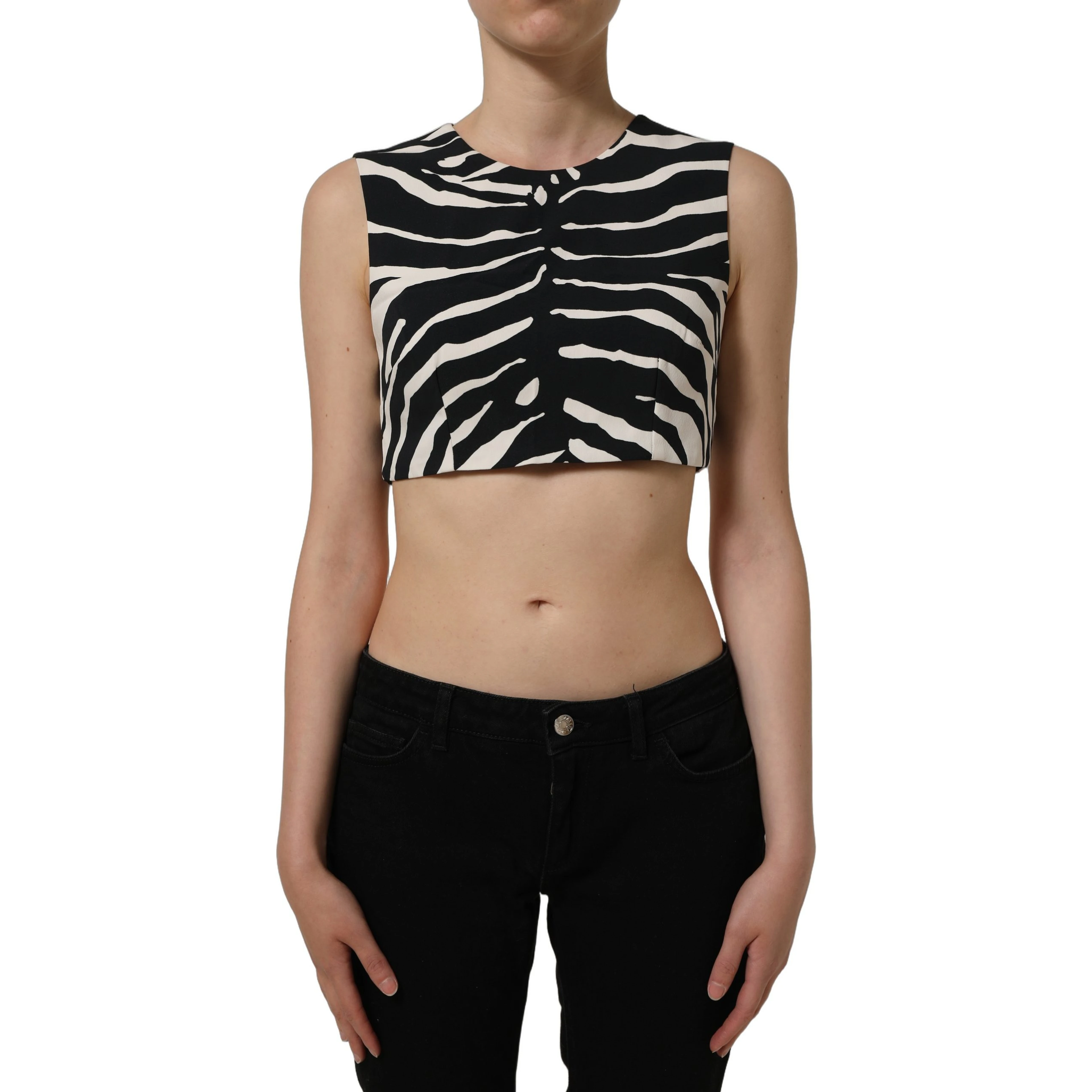 Black White Zebra Sleeveless Cropped Tank Top