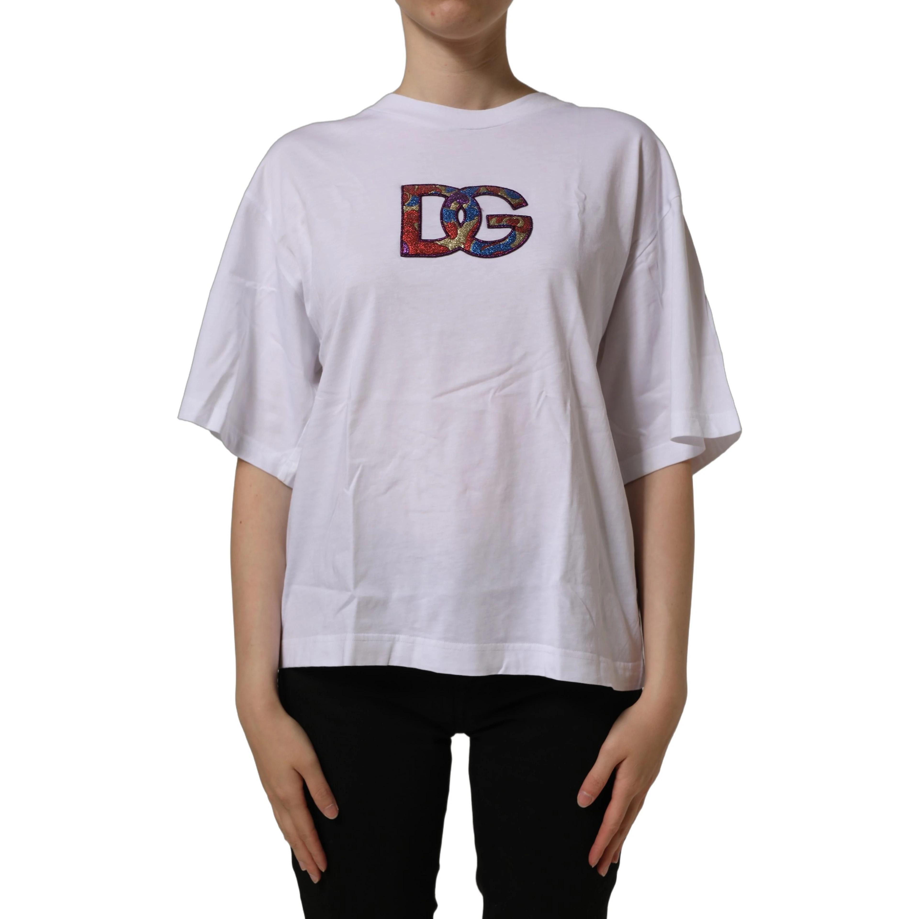 White Logo Patch Cotton Crew Neck T-shirt