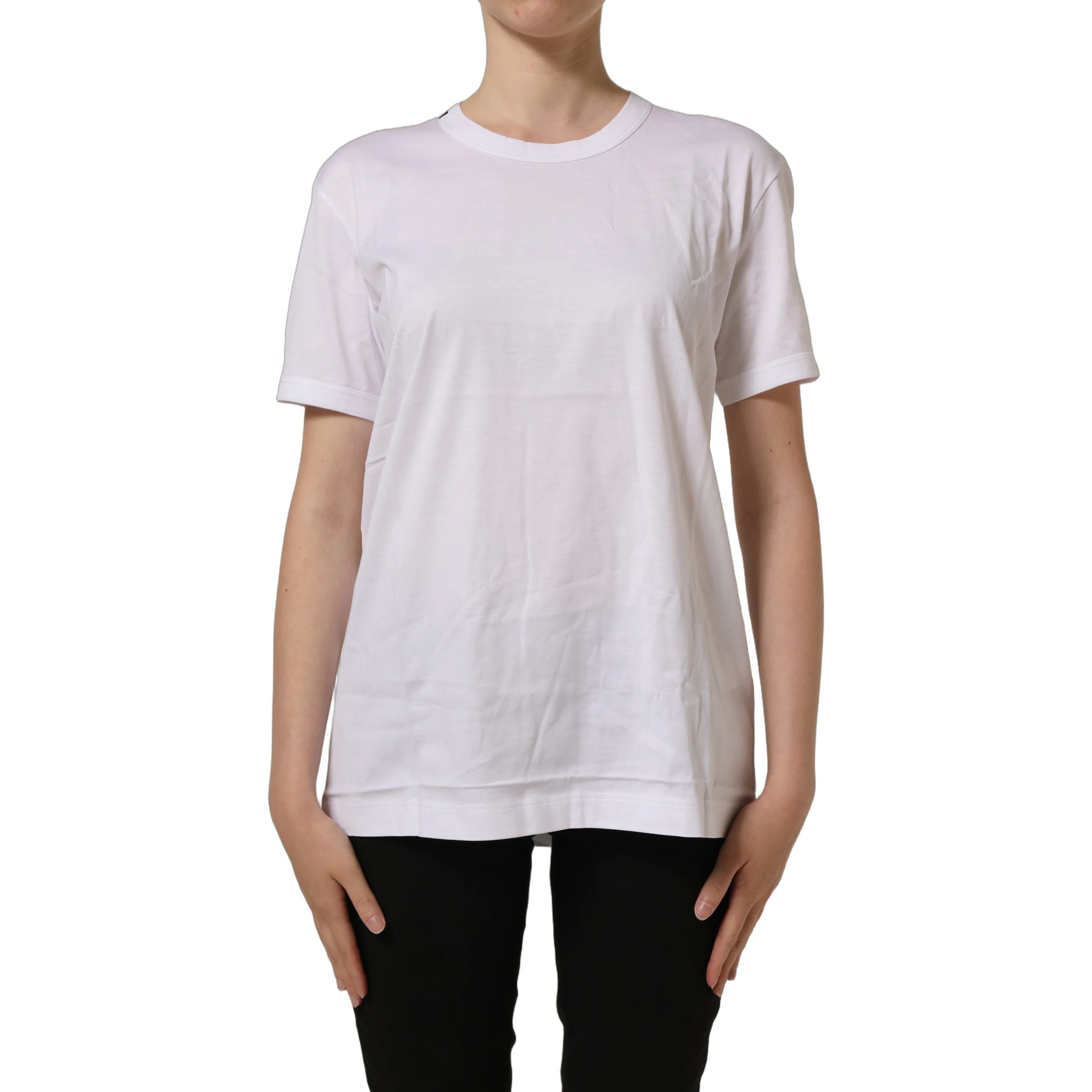 White Cotton Crew Neck Short Sleeves T-shirt