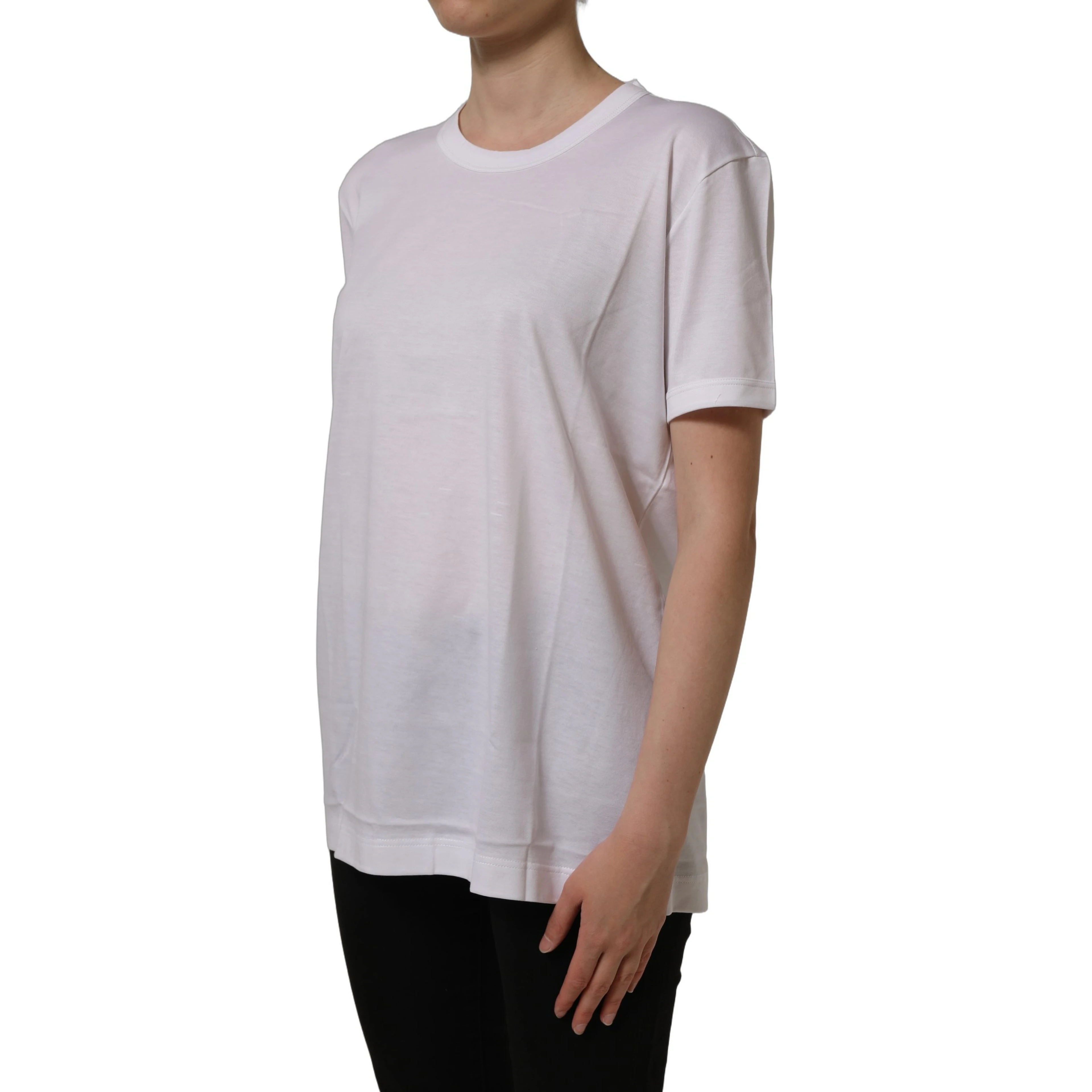 White Cotton Crew Neck Short Sleeves T-shirt
