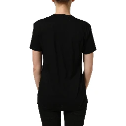 Black Cotton Crew Neck Short Sleeves T-shirt