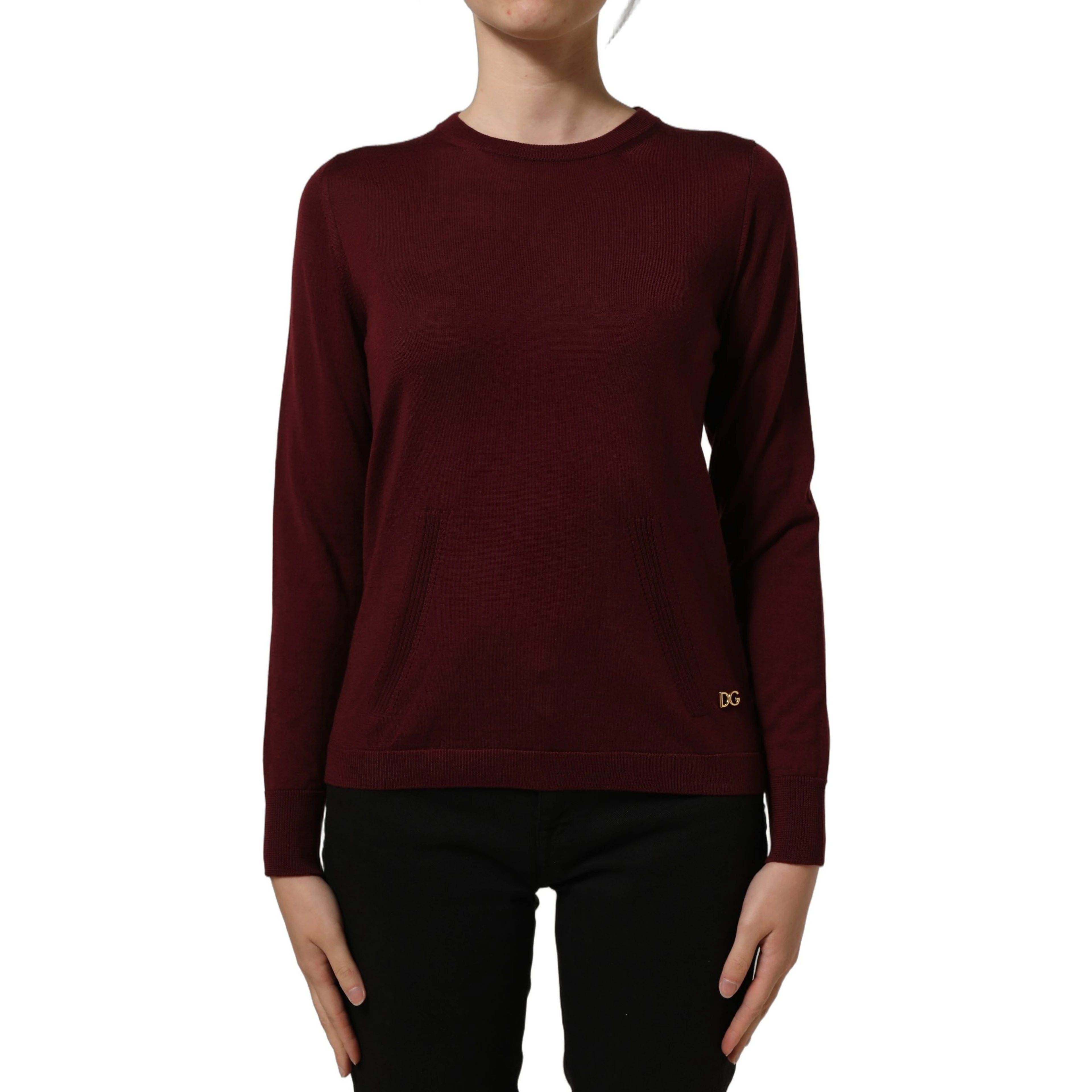Maroon Wool Knitted CrewNeck Pullover Sweater