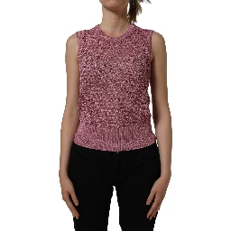 Pink Sheer Mesh Crew Neck Sleeveless Tank Top