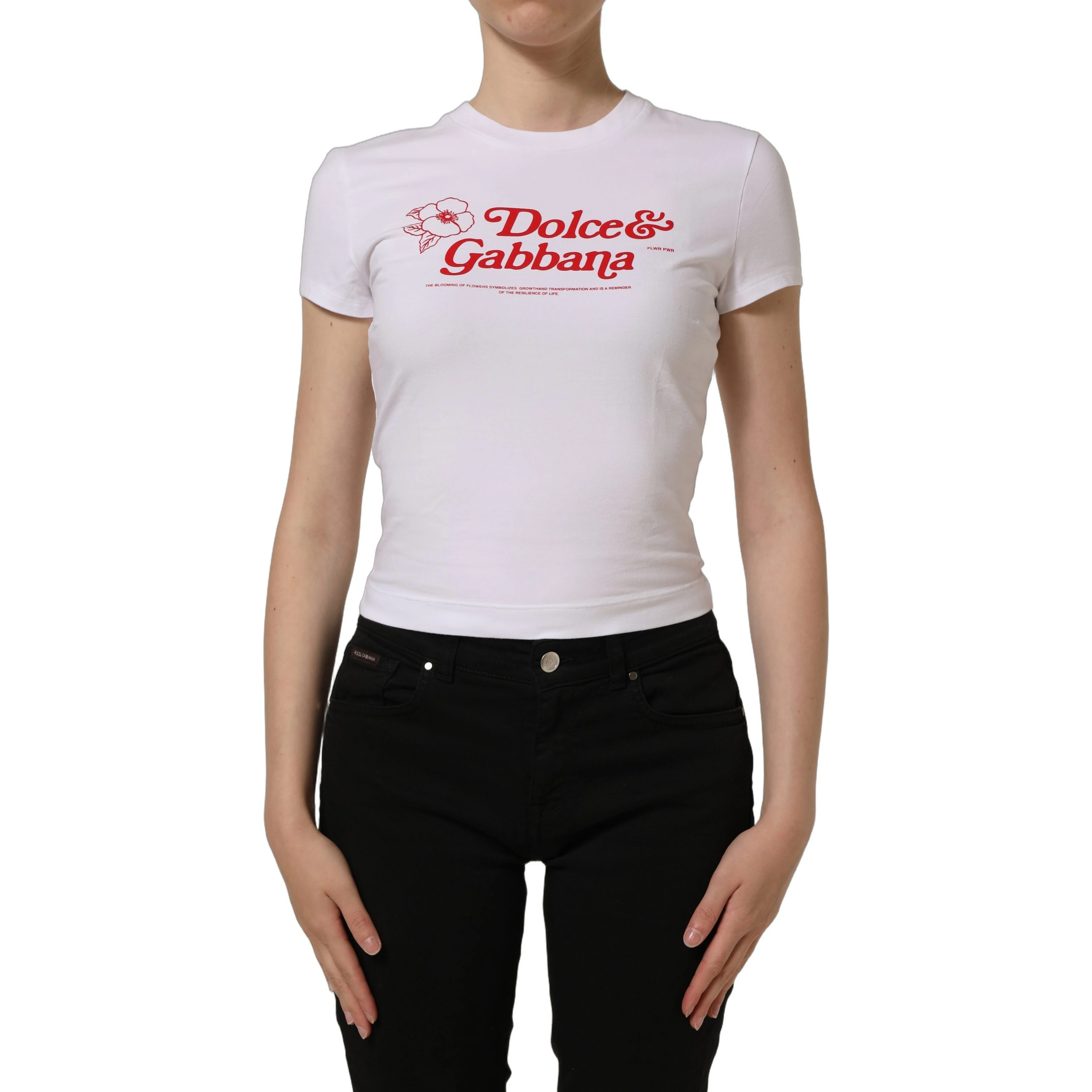 White Floral Logo Print Crew Neck T-shirt