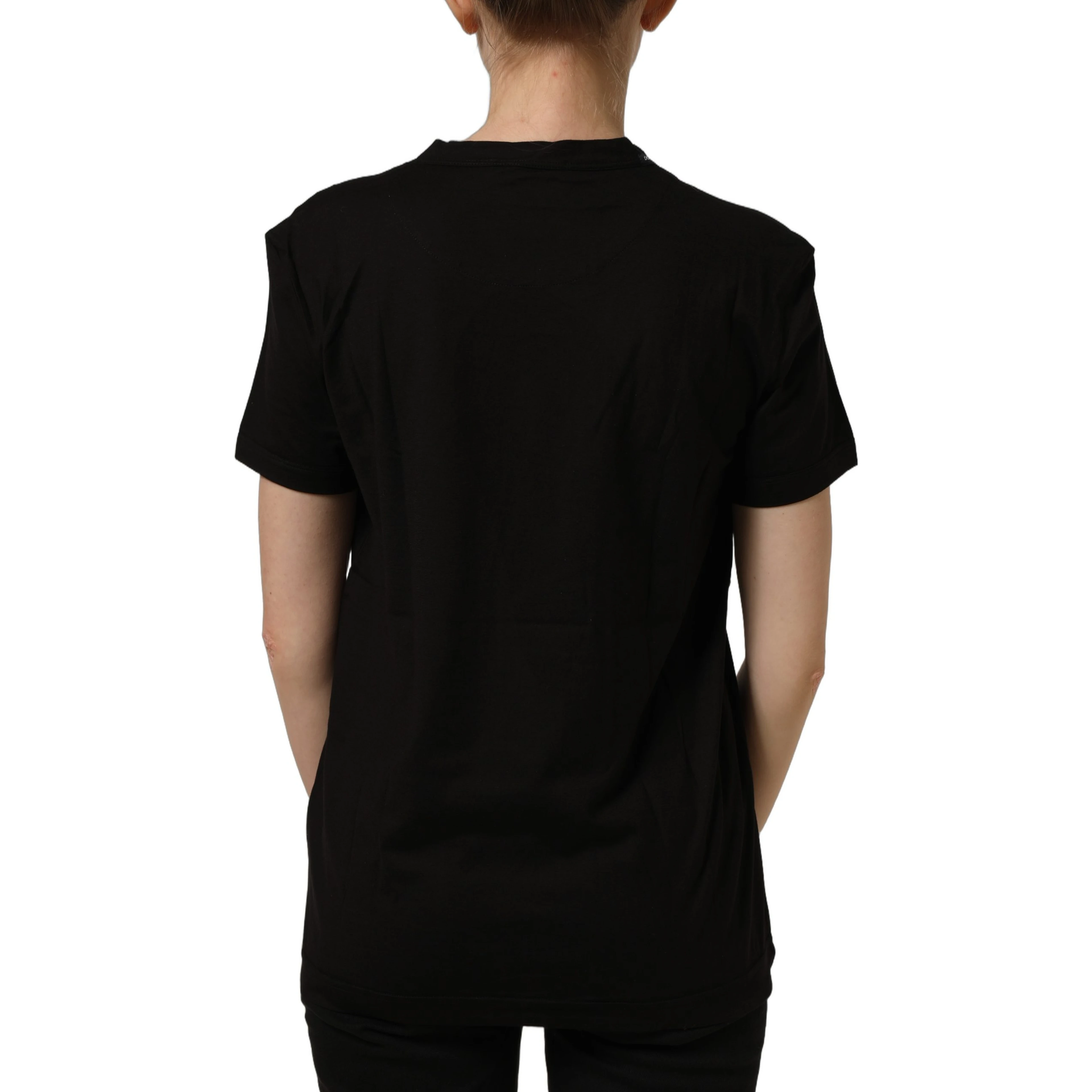 Black Cotton Crew Neck Short Sleeves T-shirt