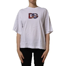 White Logo Patch Cotton Crew Neck T-shirt