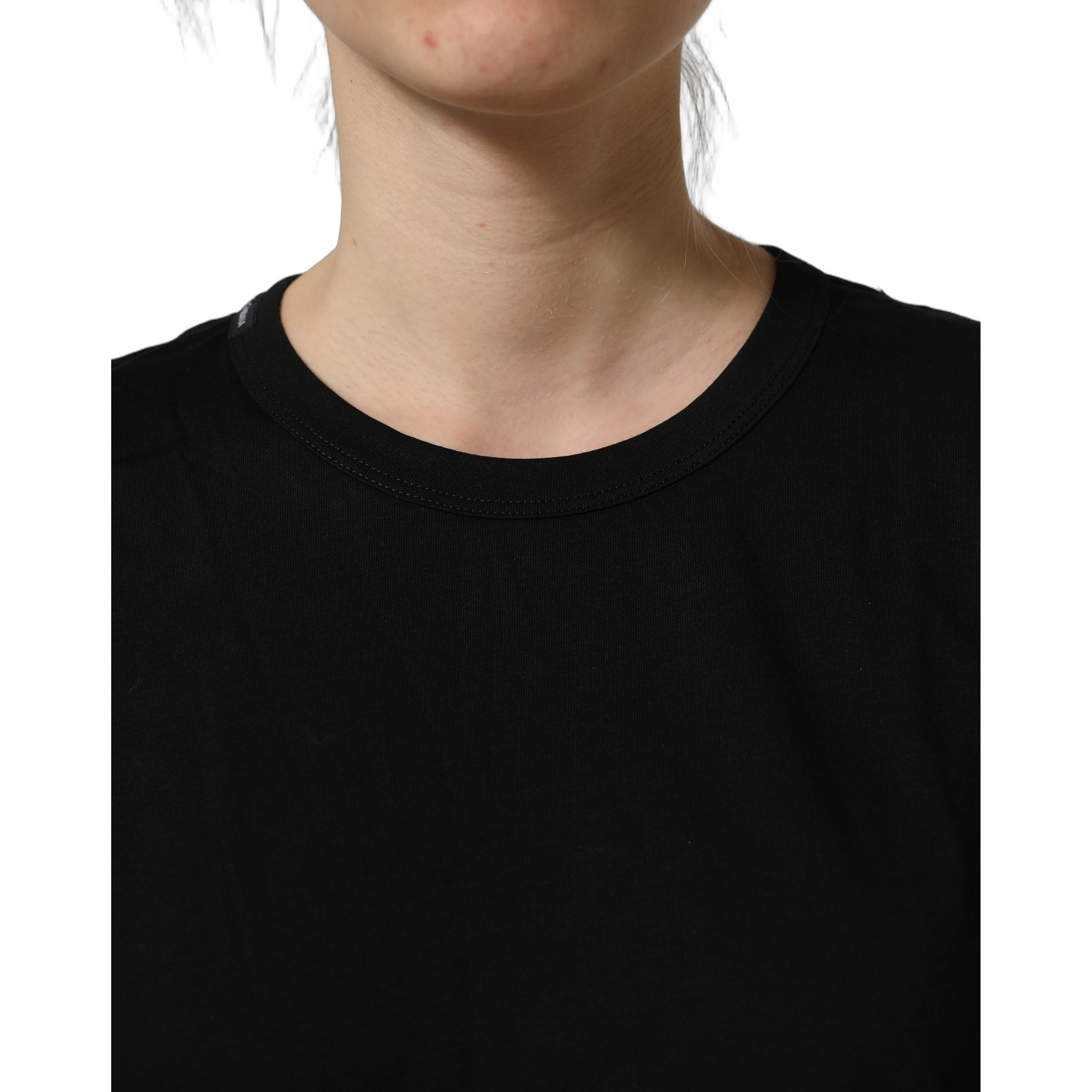 Black Cotton Crew Neck Short Sleeve T-shirt