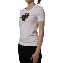 White Crystal Embellished Cross Top T-shirt