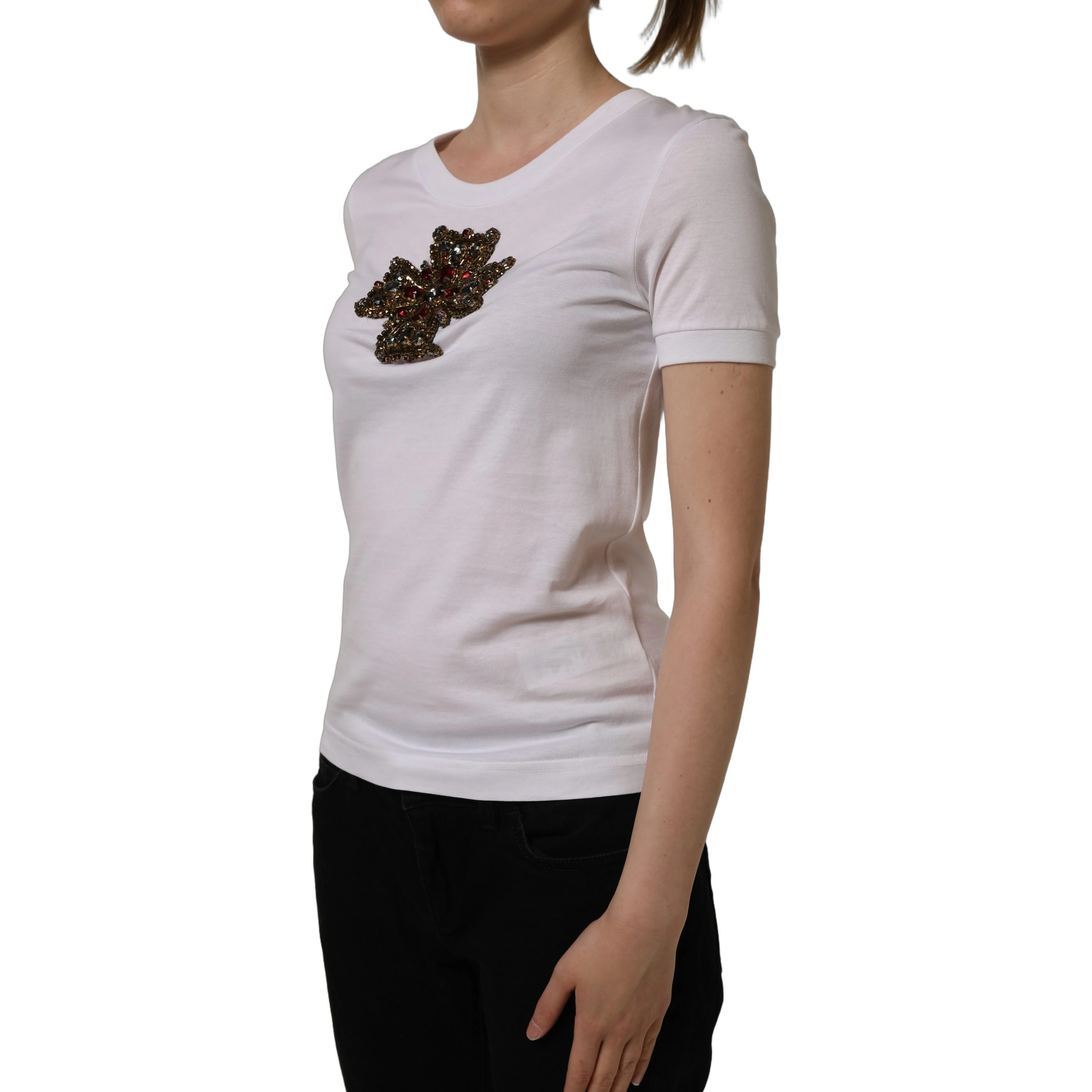 White Crystal Embellished Cross Top T-shirt