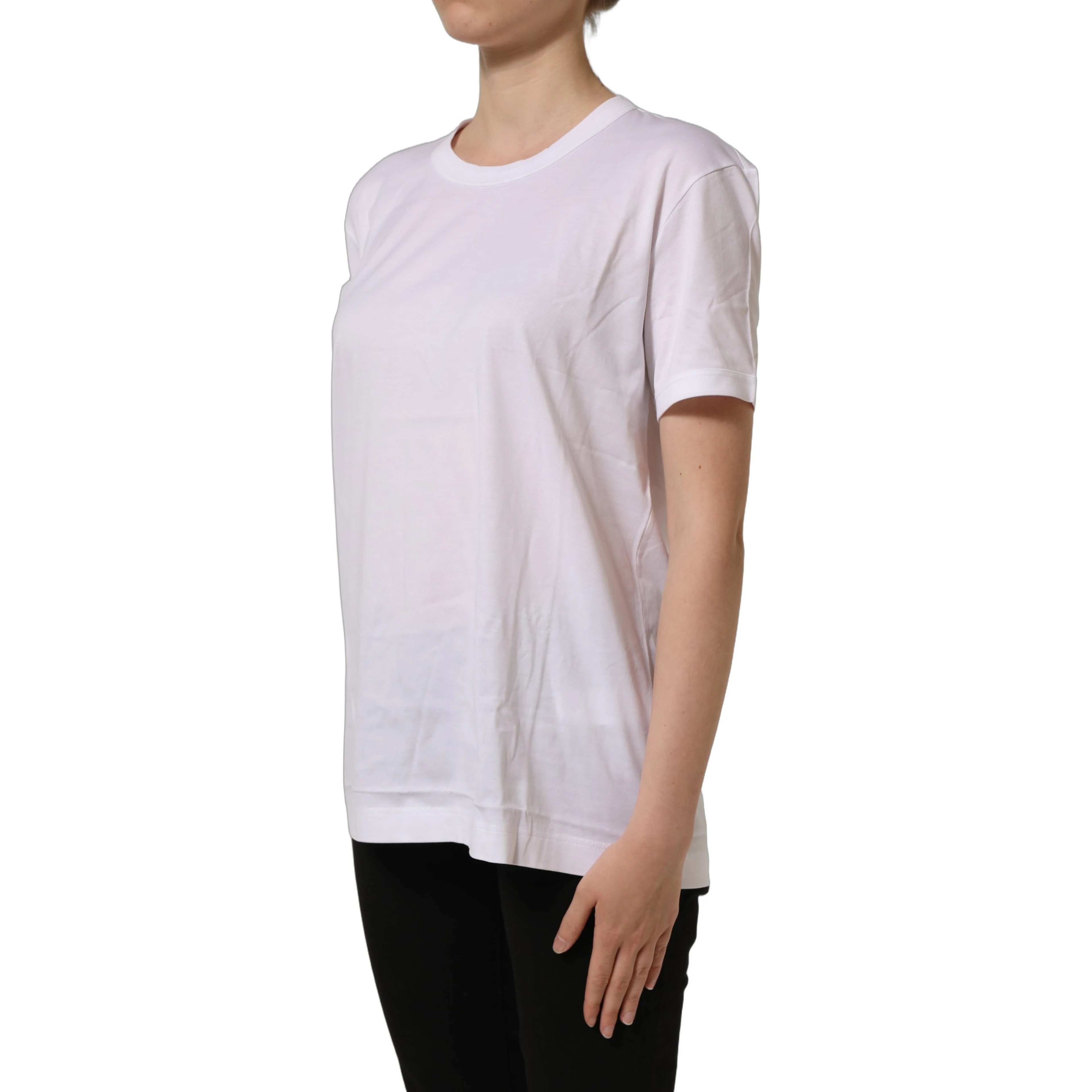 White Cotton Crew Neck Short Sleeves T-shirt