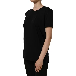 Black Cotton Crew Neck Short Sleeves T-shirt