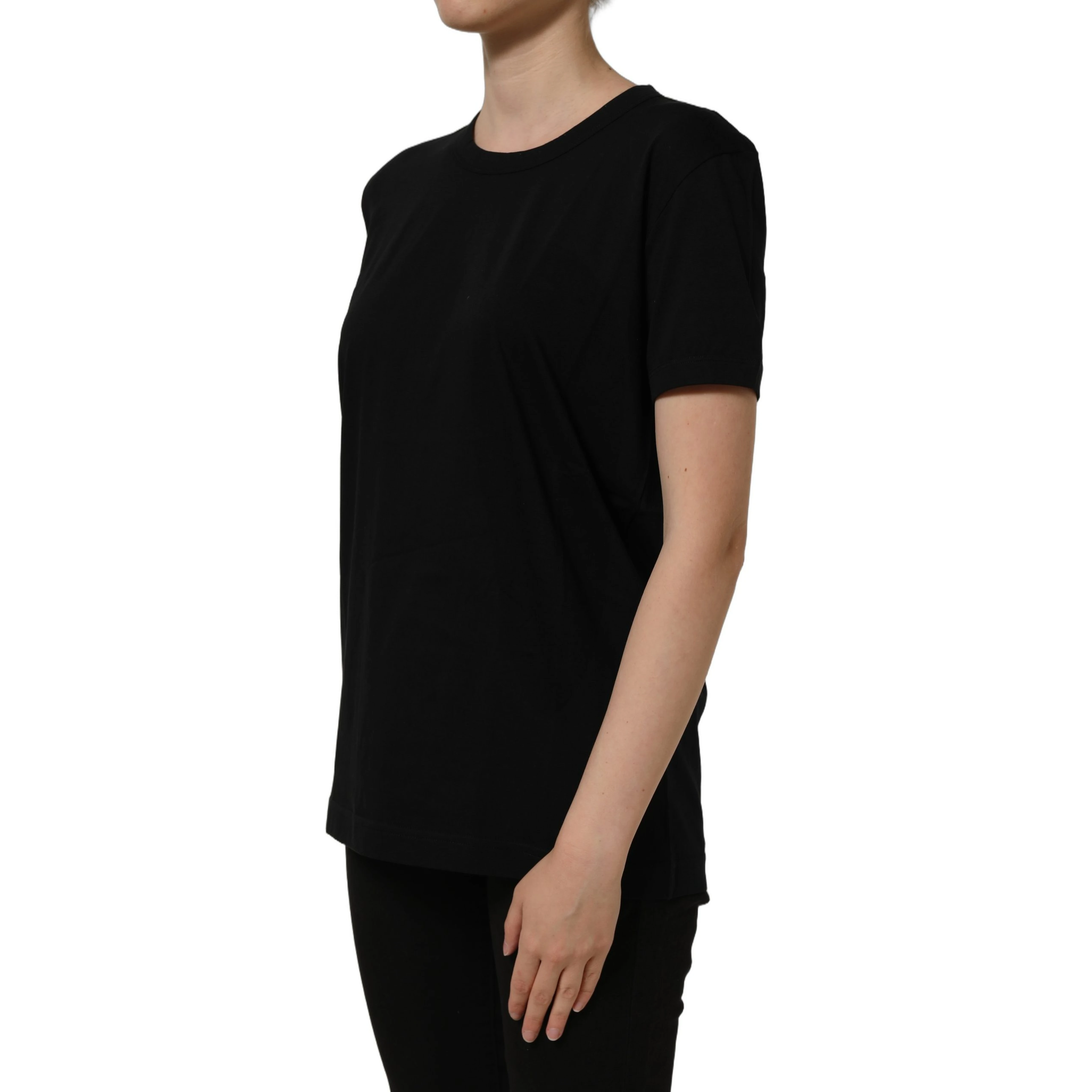 Black Cotton Crew Neck Short Sleeves T-shirt
