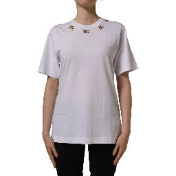 White Cotton Gold DG Logo Crew Neck T-shirt