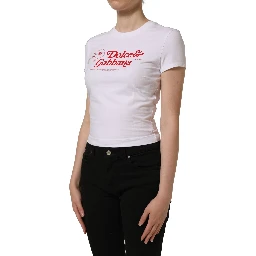 White Floral Logo Print Crew Neck T-shirt