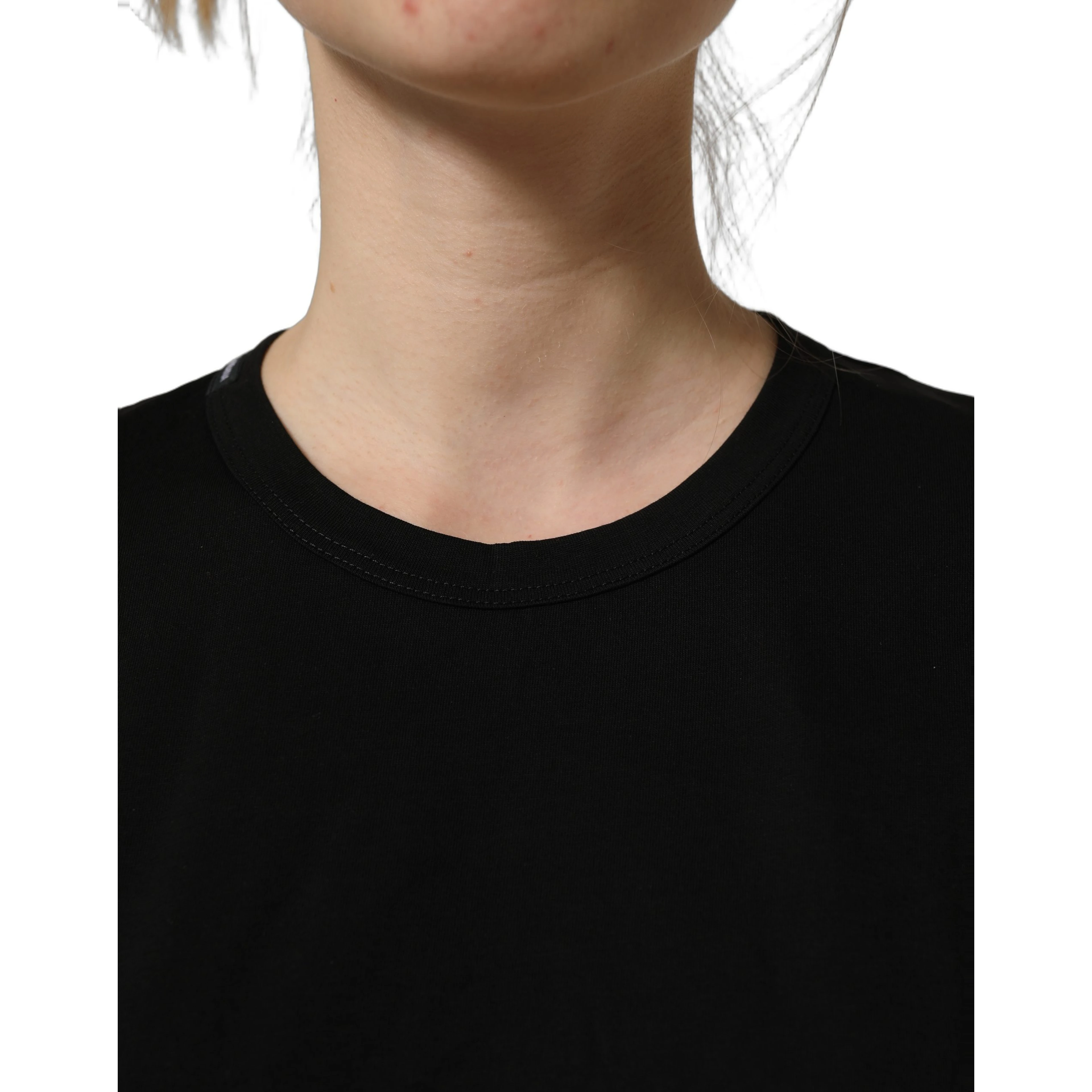 Black Cotton Crew Neck Short Sleeves T-shirt