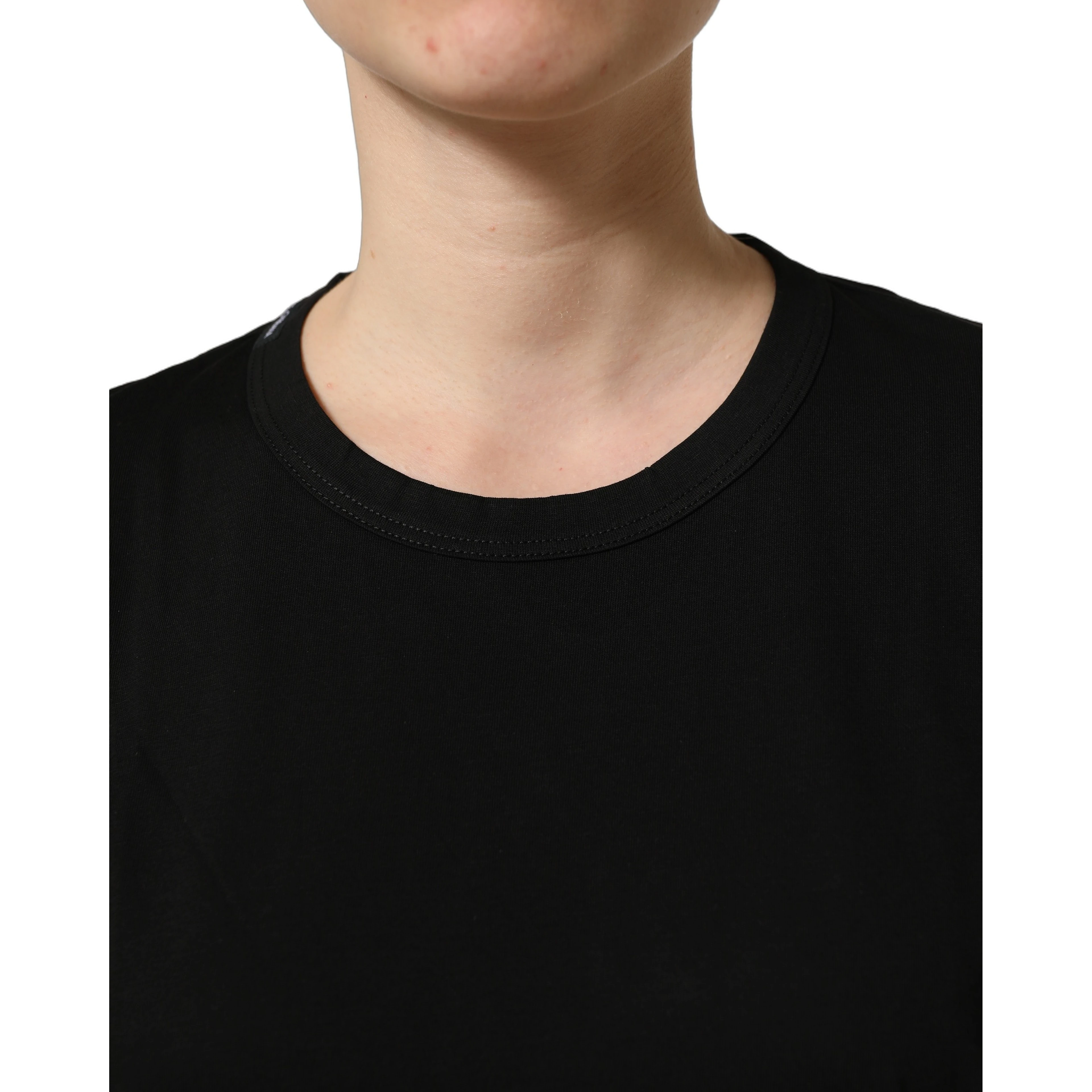 Black Cotton Crew Neck Short Sleeves T-shirt