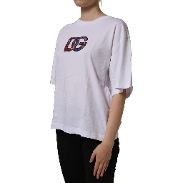 White Logo Patch Cotton Crew Neck T-shirt