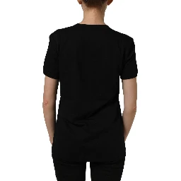 Black Cotton Crew Neck Short Sleeves T-shirt