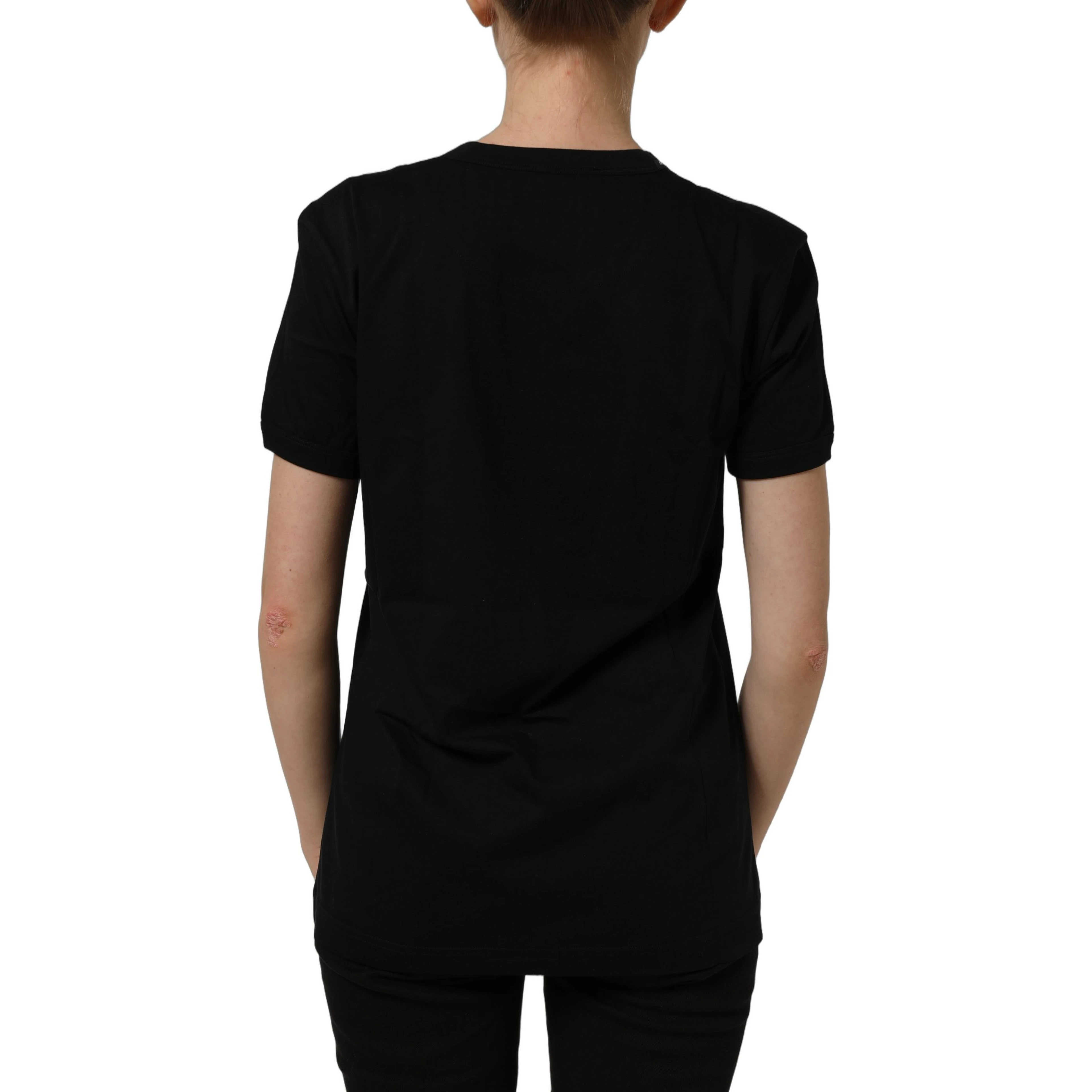 Black Cotton Crew Neck Short Sleeves T-shirt