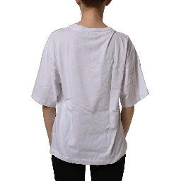 White Logo Patch Cotton Crew Neck T-shirt