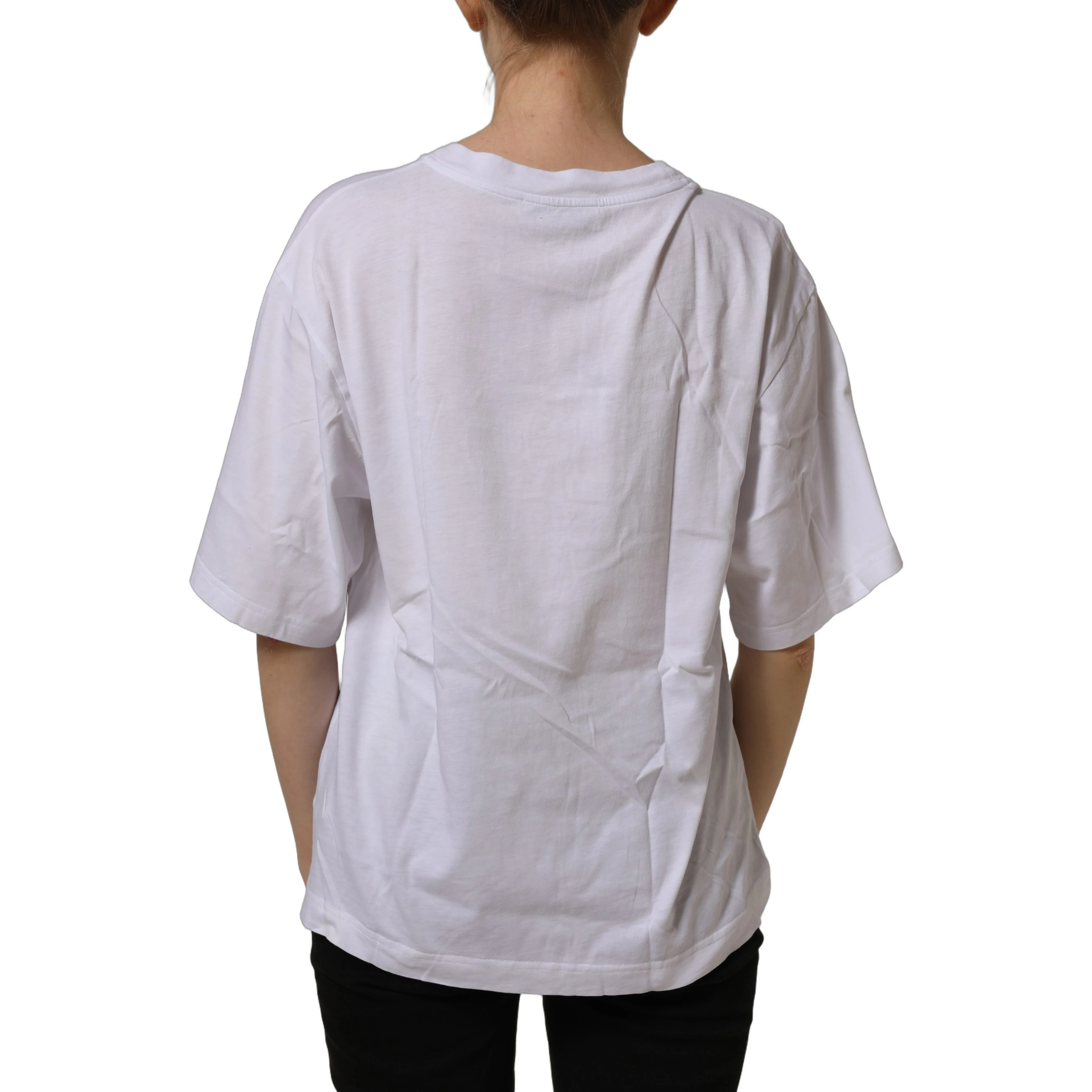 White Logo Patch Cotton Crew Neck T-shirt