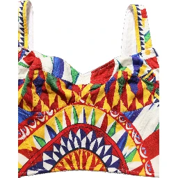 Multicolor Silk Carretto Print Cropped Tank Top
