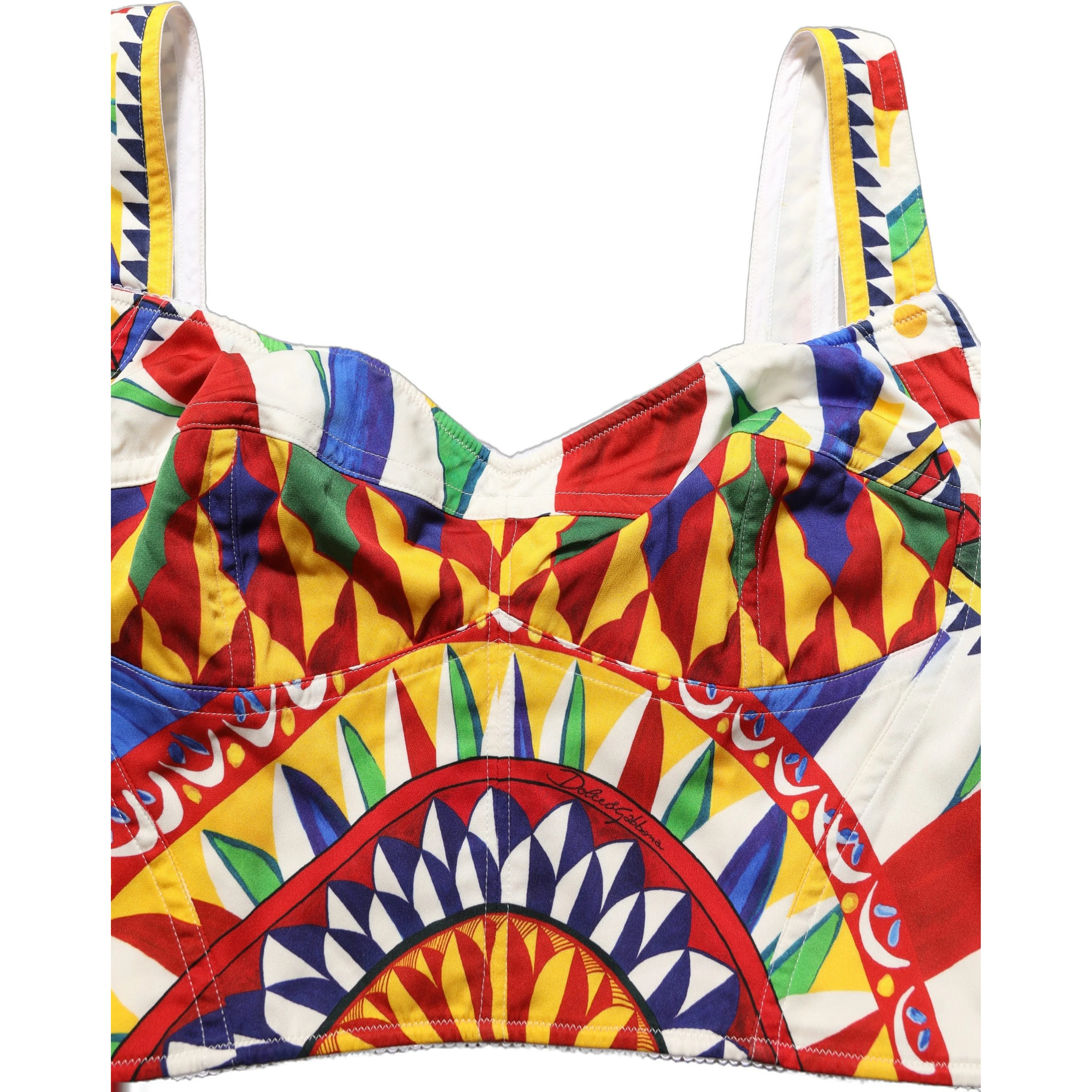 Multicolor Silk Carretto Print Cropped Tank Top