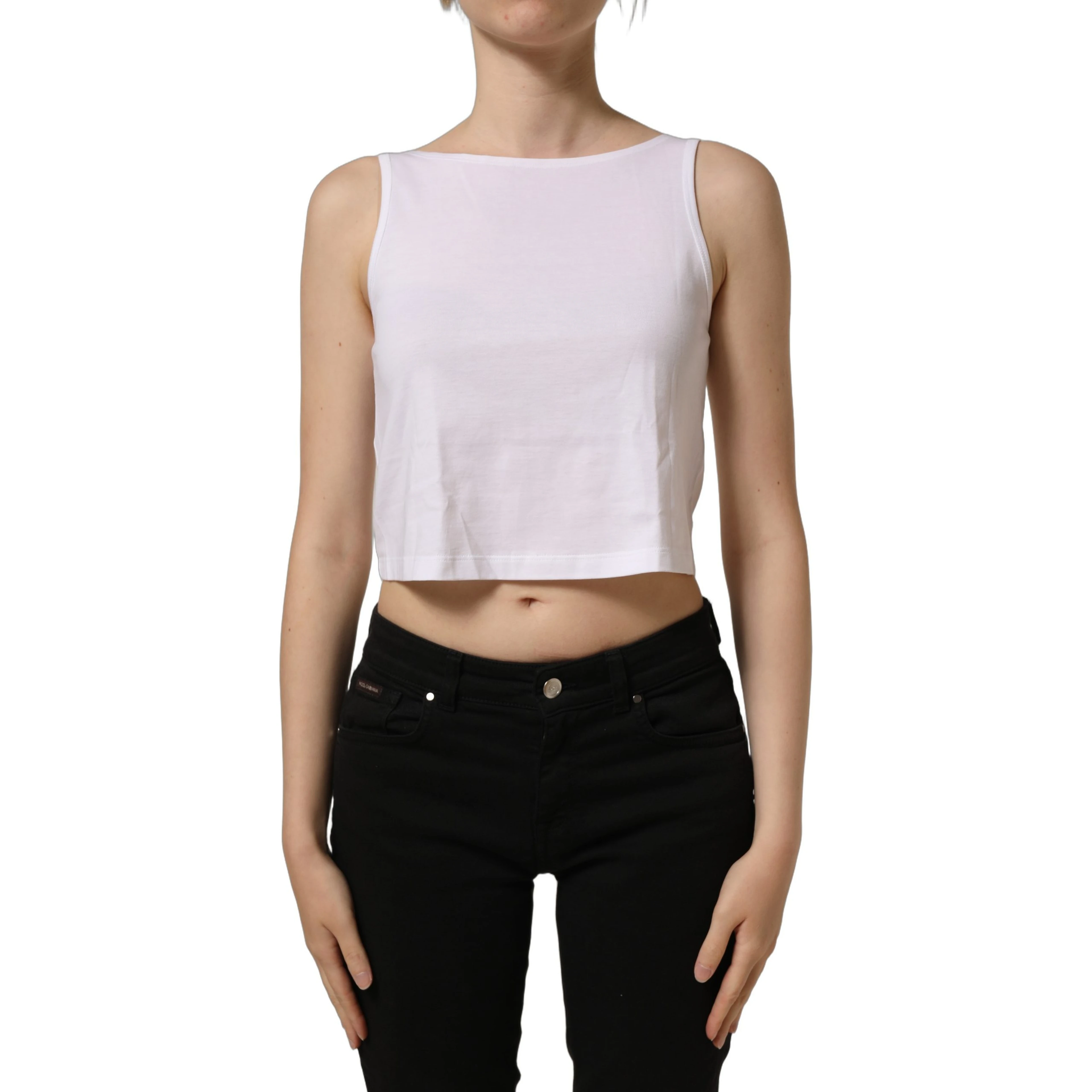 White Cotton Sleeveless Cropped Tank Top