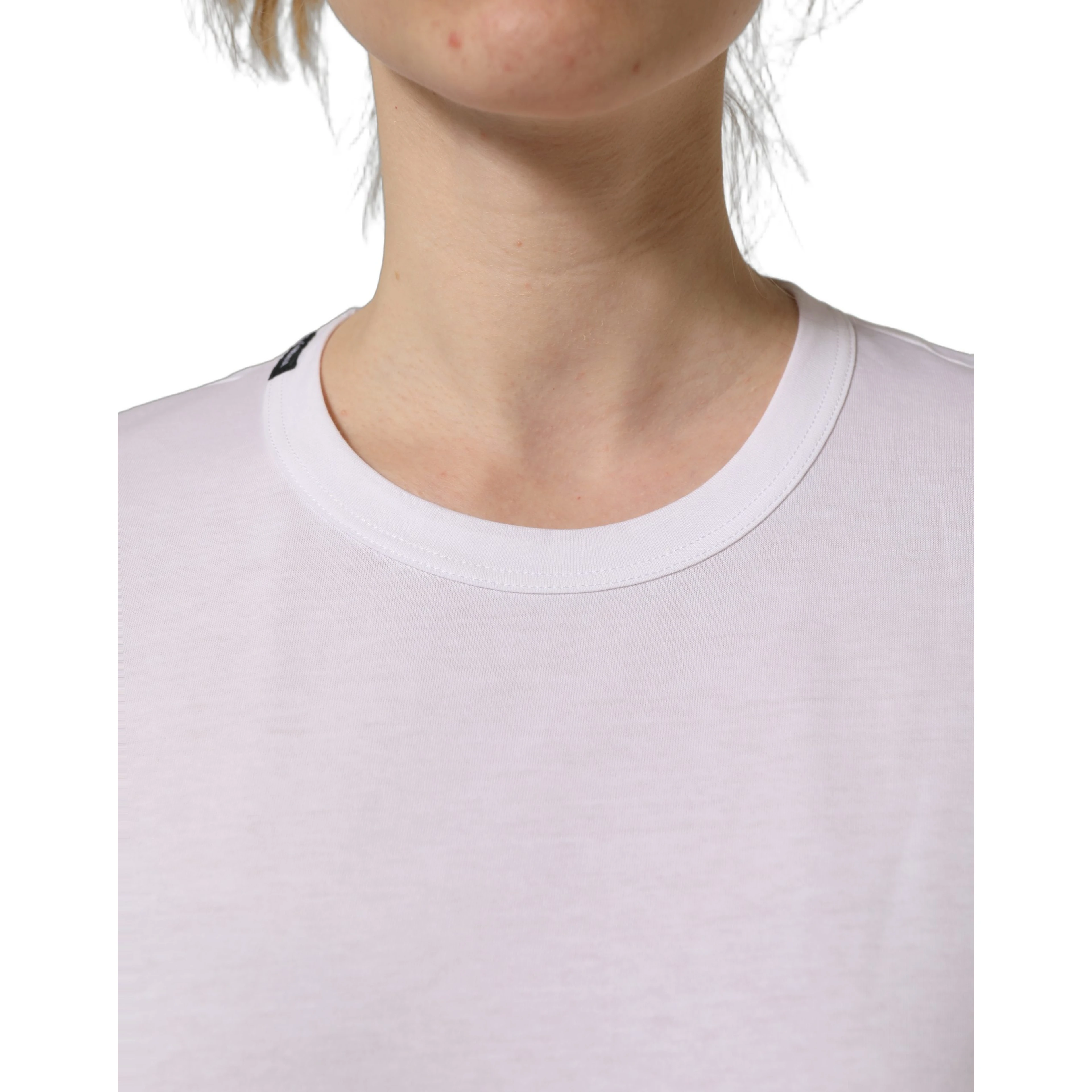 White Cotton Crew Neck Short Sleeves T-shirt