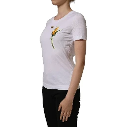 White Cotton Rose Patch Crew Neck T-shirt