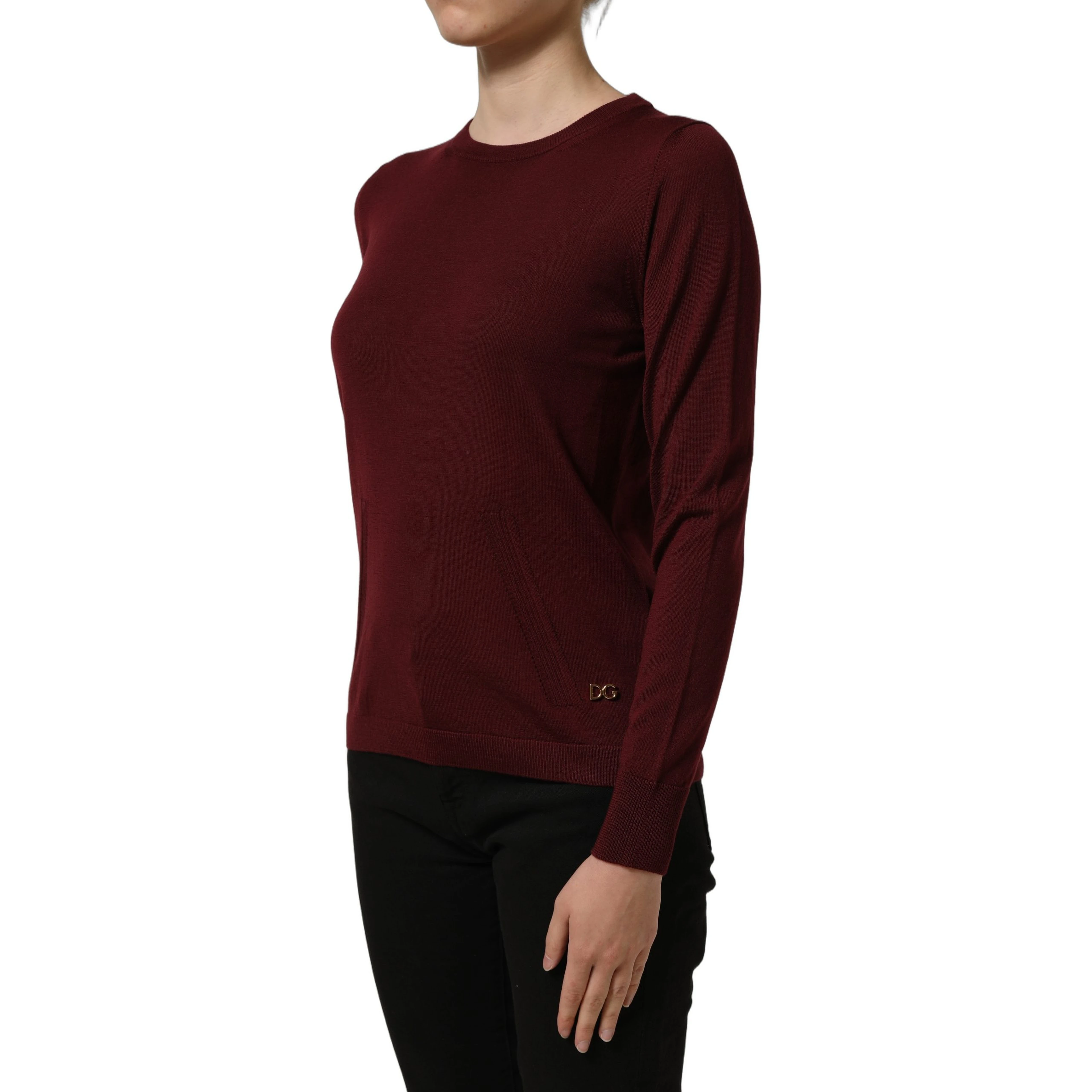 Maroon Wool Knitted CrewNeck Pullover Sweater